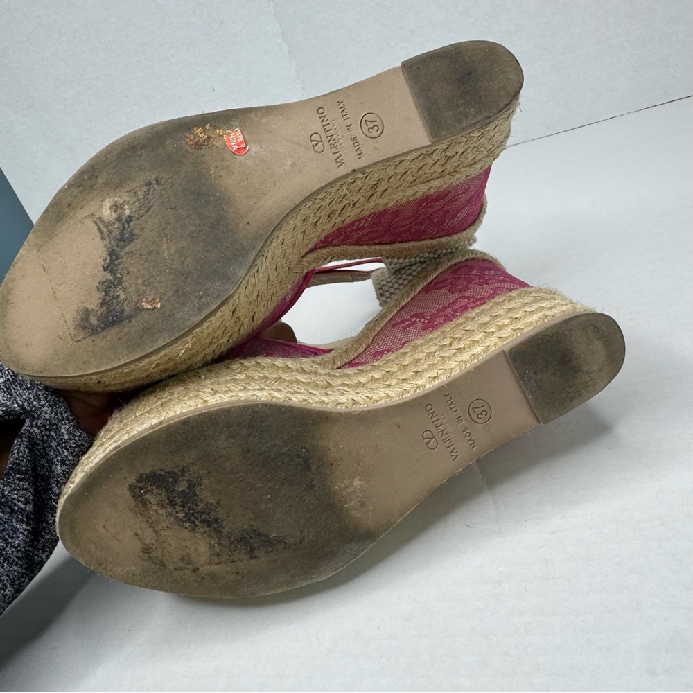 VALENTINO Pink Lace Espadrille Wedges Size 37 - Picture 6 of 7